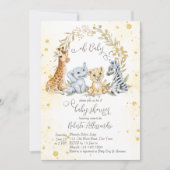 Golden Dschungel Savanna Safari Tiere Babydusche Einladung (Vorderseite)