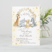 Golden Dschungel Savanna Safari Tiere Babydusche Einladung (Stehend Vorderseite)