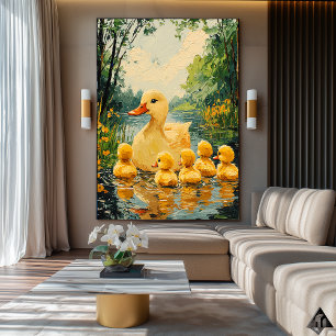 Golden Duck Familie – Naïf whimsische Teichkunst Poster