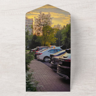 Golden Dusk Folded Wedding Invite – Customizable All In One Einladung