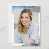 Golden Dusty Blue FOTO Graduation Party Einladung (Rückseite)