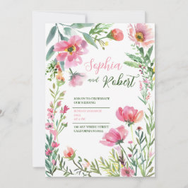 golden Dusty Pink Floral Greenery Wedding Invitati Einladung