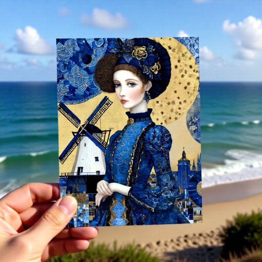 Golden Dutch Woman Landscape Postkarte