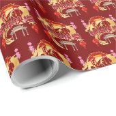 Golden Dynasty Bloom deep red Geschenkpapier (Rolleneckpunkt)
