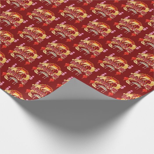 Golden Dynasty Bloom deep red Geschenkpapier (Ecke)