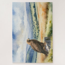 Golden Eagle Bird of Prey Watercolor Landscape Puzzle