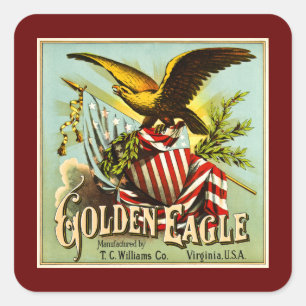 Golden Eagle-Kautabak-Etikett vintage Quadratischer Aufkleber
