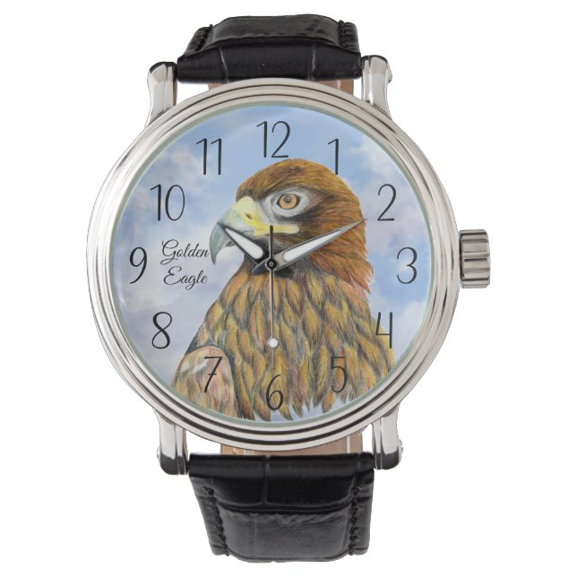 Golden Eagle Wasserfarben Malerei Armbanduhr (Vorderseite)