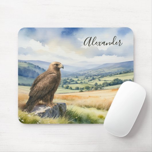 Golden Eagle Watercolor Wildlife Personalized Mousepad (Mit Mouse)