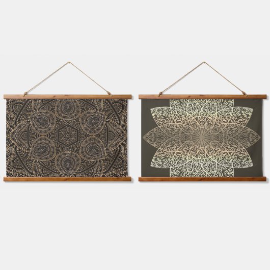 Golden Earthy Mandala Hanging Tapestry Wandteppich Mit Holzrahmen (Doppelt)