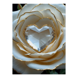 Golden-Edged Purity Crystal Heart Rose Poster