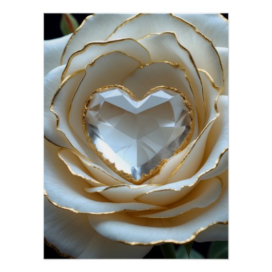 Golden-Edged Purity Crystal Heart Rose Poster (Vorderseite)
