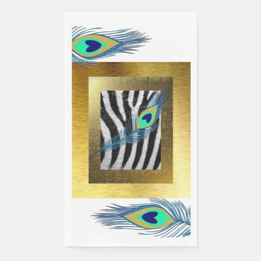 Golden Edges, Zebra Print und Peacock Feather Serviette (Vorderseite)