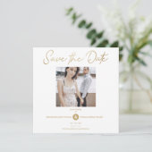 Golden Effect Elegant Custom Photo Wedding Save The Date (Stehend Vorderseite)