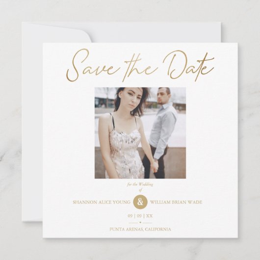 Golden Effect Elegant Custom Photo Wedding Save The Date (Vorderseite)