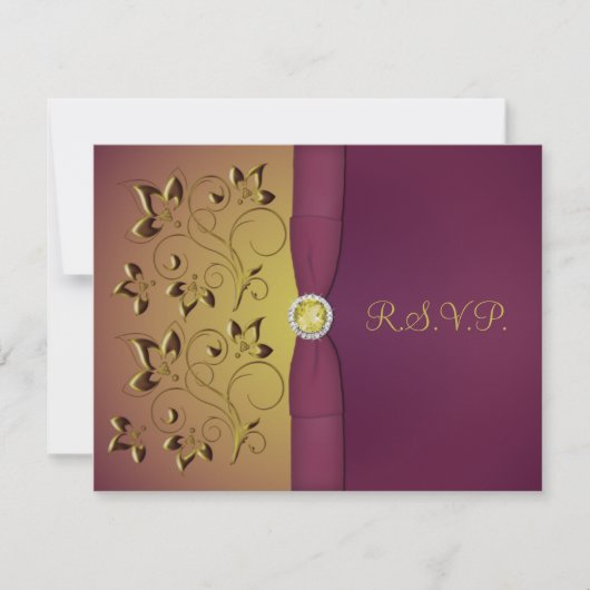 Golden Eggplant Floral RSVP Karte (Vorderseite)