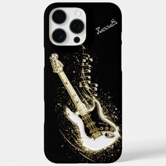 Golden Electric Guitar mit Musical Notes Case-Mate iPhone Hülle (Rückseite)