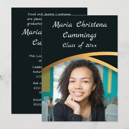 Golden Elegance Class-Foto Abschluss 4 Einladung (Vorne/Hinten)