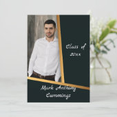 Golden Elegance Class of Foto Abschluss 3 Einladung (Stehend Vorderseite)