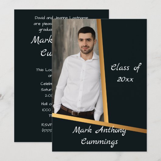 Golden Elegance Class of Foto Abschluss 3 Einladung (Vorne/Hinten)