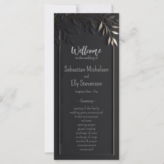 Golden Elegance Floral Wedding Pragram Flat Card (Vorderseite)
