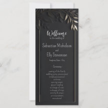 Golden Elegance Floral Wedding Pragram Flat Card