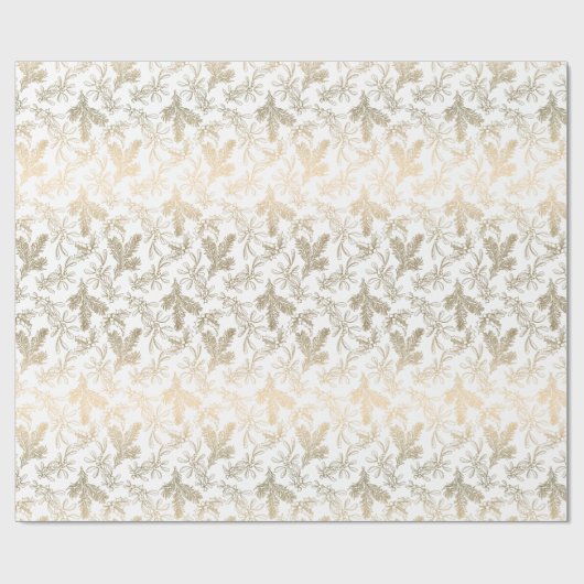 Golden Elegance Graved Holly, Pine and Mistletoe Geschenkpapier (Flach)