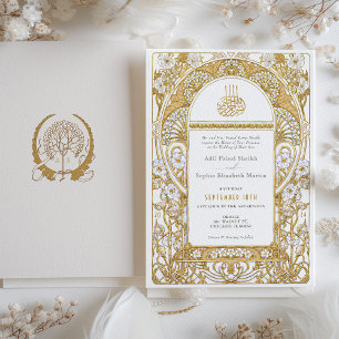 Golden Elegance Jugendstil-Hochzeit Einladung