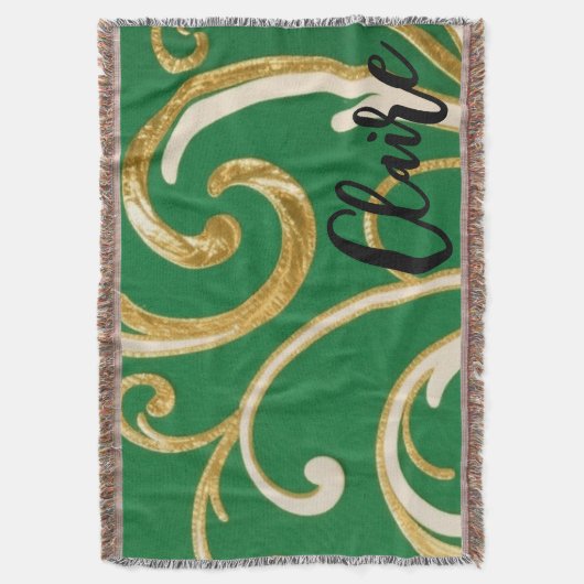 Golden Elegance Moss Green pattern Decke (Vorderseite Vertikal)