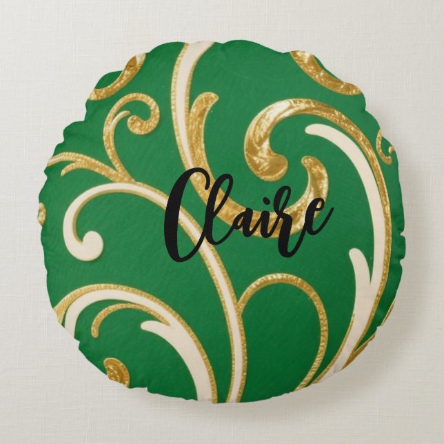 Golden Elegance Moss Green pattern Rundes Kissen (Vorderseite)
