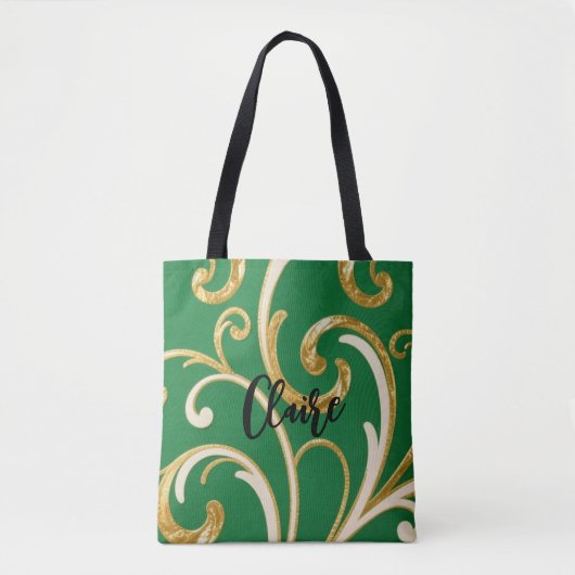 Golden Elegance Moss Green pattern Tasche (Vorderseite)