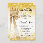 Golden & Elegance: Sweet 16 Crown & Bow Einladung (Vorne/Hinten)