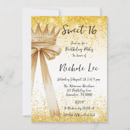 Golden & Elegance: Sweet 16 Crown & Bow Einladung