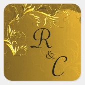 Golden Elegance Wedding Monogramme Quadratischer Aufkleber (Vorderseite)