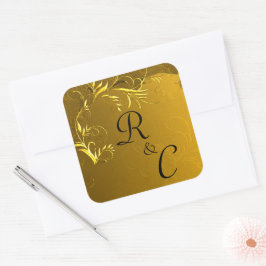 Golden Elegance Wedding Monogramme Quadratischer Aufkleber