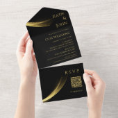 Golden Elegance-Wedding QR-Code- All In One Einladung (Abreißen)