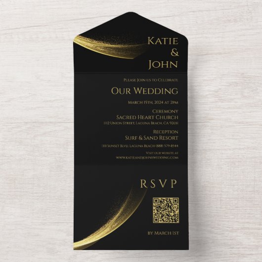 Golden Elegance-Wedding QR-Code- All In One Einladung (Innen Boden)