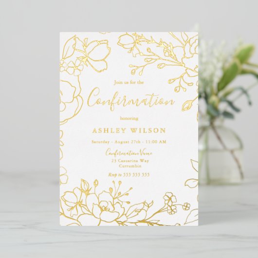 Golden Elegant Weißes Modern Confirmation Real Gol Folieneinladung (Stehend vorne)