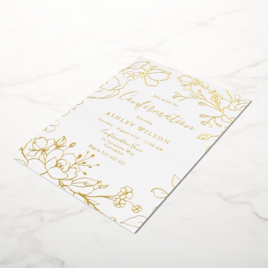 Golden Elegant Weißes Modern Confirmation Real Gol Folieneinladung (Gedreht)