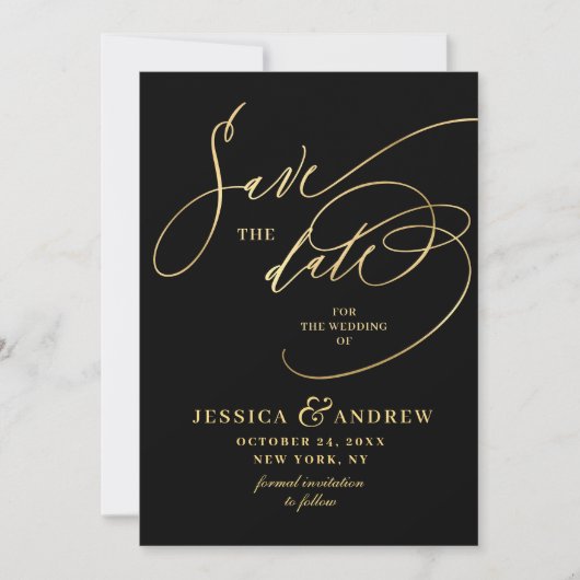 Golden Elegante Calligrafy Wedding Save the Date (Vorderseite)
