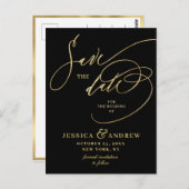 Golden Elegante Calligrafy Wedding Save the Date Postkarte (Vorne/Hinten)