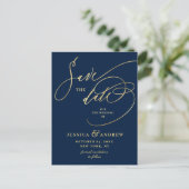 Golden Elegante Calligrafy Wedding Save the Date Postkarte (Stehend Vorderseite)