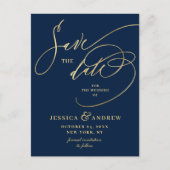 Golden Elegante Calligrafy Wedding Save the Date Postkarte (Vorderseite)