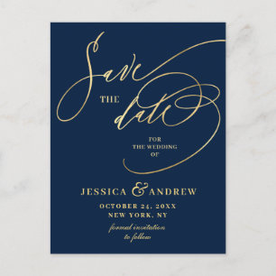 Golden Elegante Calligrafy Wedding Save the Date Postkarte