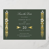 Golden Elegante Jugendstil-Save the Date-Karte Folieneinladung (Vorderseite)