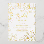 Golden Elegantes Brautparty Blume Folieneinladung (Vorderseite)