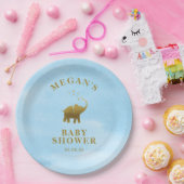 Golden Elephant Blue Watercolor Babydusche Pappteller (Party)
