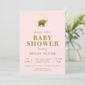 Golden Elephant Blush Pink Baby Dusche Einladung (Stehend Vorderseite)