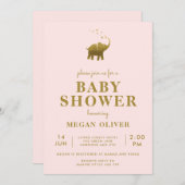 Golden Elephant Blush Pink Baby Dusche Einladung (Vorne/Hinten)