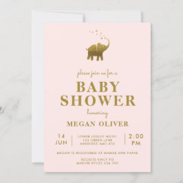 Golden Elephant Blush Pink Baby Dusche Einladung